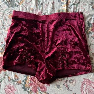 Forever 21 Burgundy Velvet Lace-Up Shorts